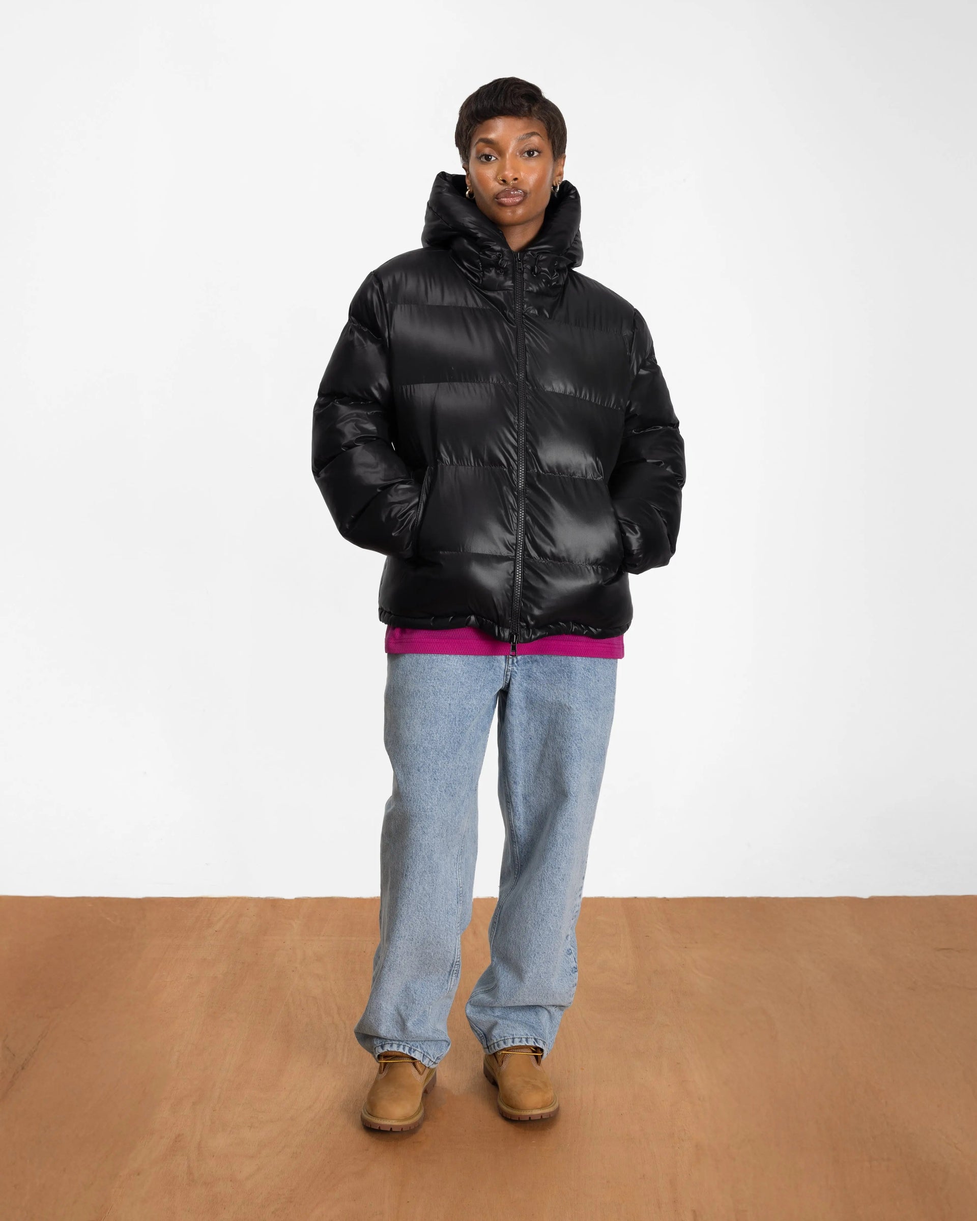 Patta Quilted Script Logo Puffer Jacket (Black)