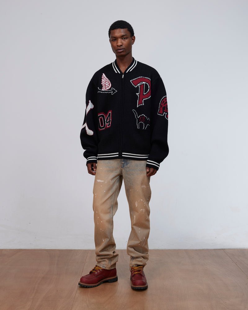 Patta Lucky 13 Varsity Knitted Cardigan (Black)
