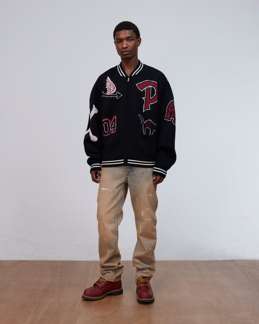 Patta Lucky 13 Varsity Knitted Cardigan (Black)