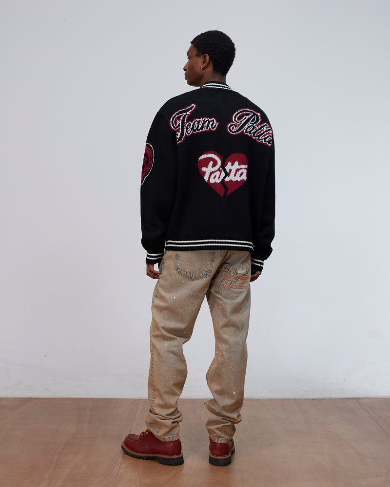 Patta Lucky 13 Varsity Knitted Cardigan (Black)