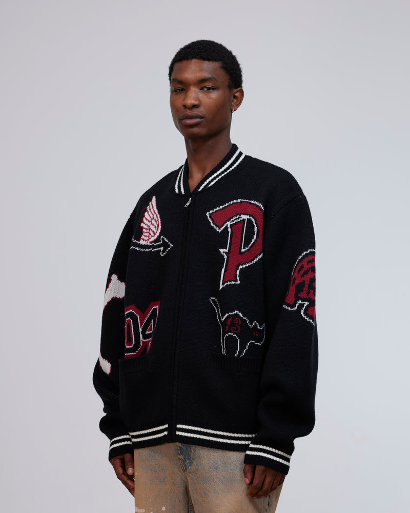 Patta Lucky 13 Varsity Knitted Cardigan (Black)
