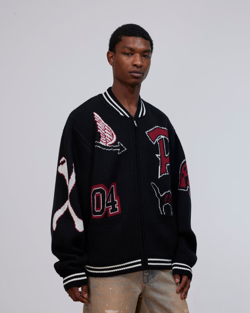 Patta Lucky 13 Varsity Knitted Cardigan (Black)