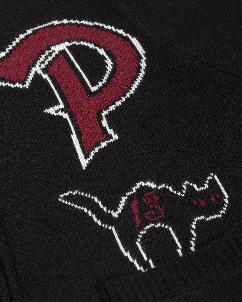 Patta Lucky 13 Varsity Knitted Cardigan (Black)