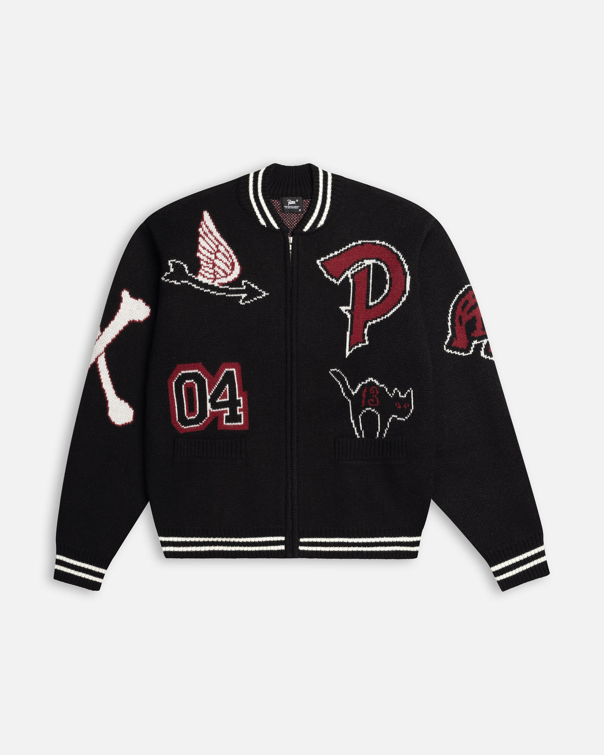 Patta Lucky 13 Varsity Knitted Cardigan (Black)