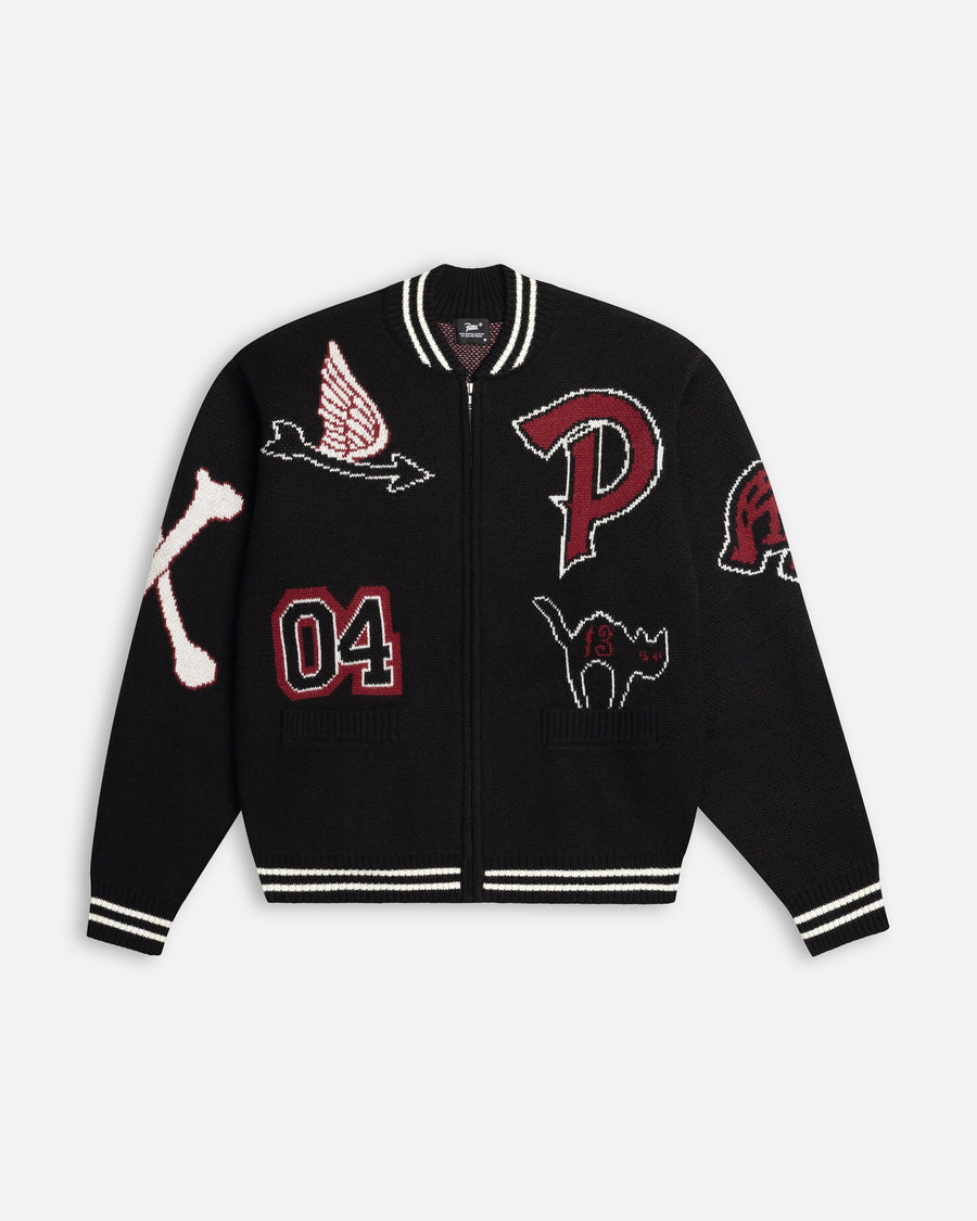 Patta Lucky 13 Varsity Knitted Cardigan (Black)