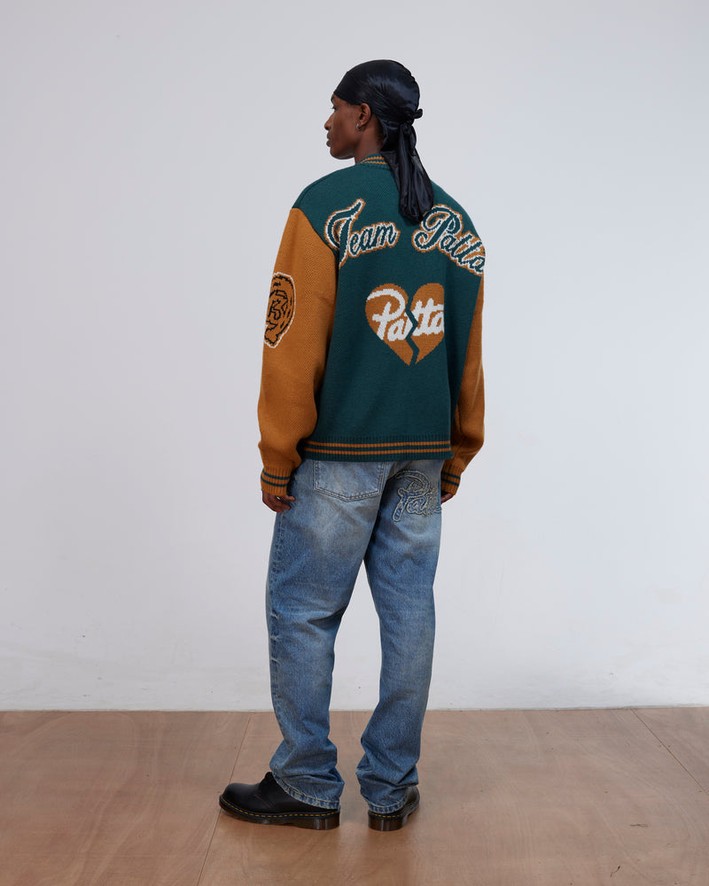 Patta Lucky 13 Varsity Knitted Cardigan (Pine Grove)