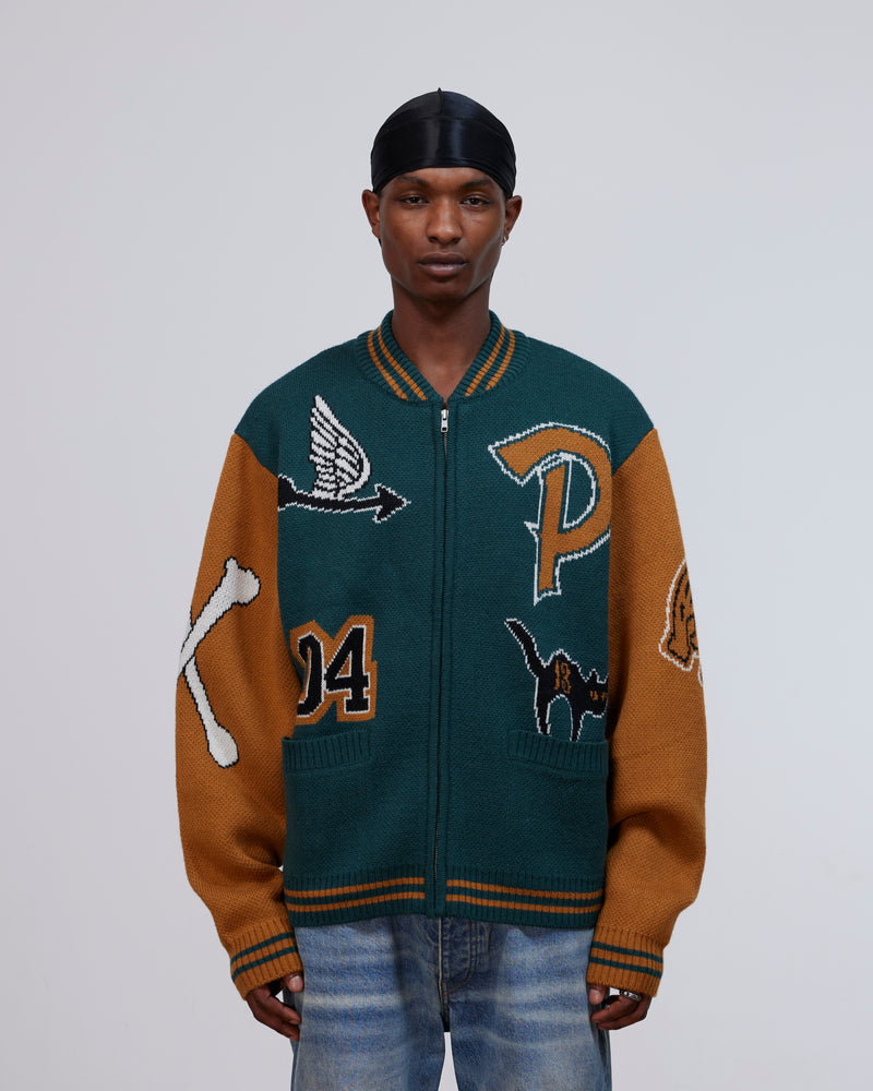 Patta Lucky 13 Varsity Knitted Cardigan (Pine Grove)