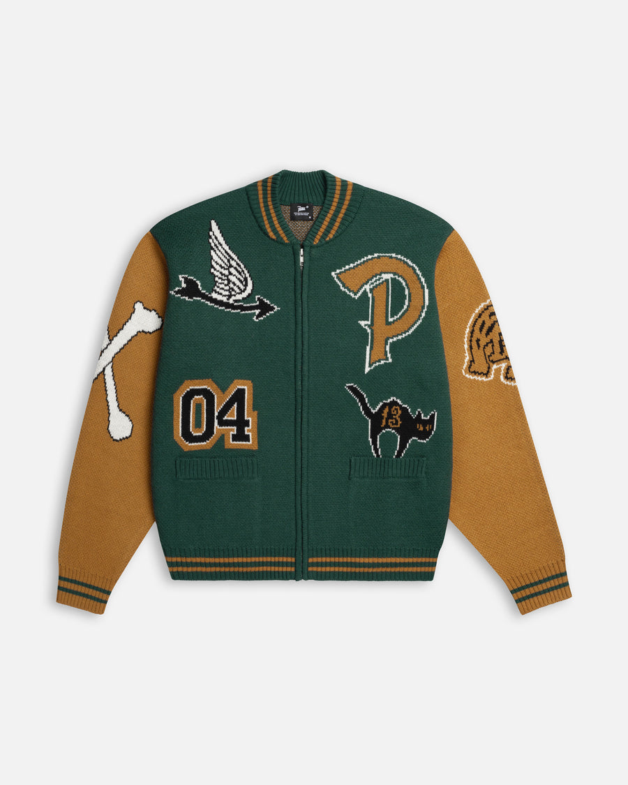 Patta Lucky 13 Varsity Knitted Cardigan (Pine Grove)