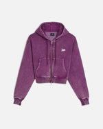 Patta Femme Acid Wash Cropped Zip-Up Hooded Sweater (Dark Purple )