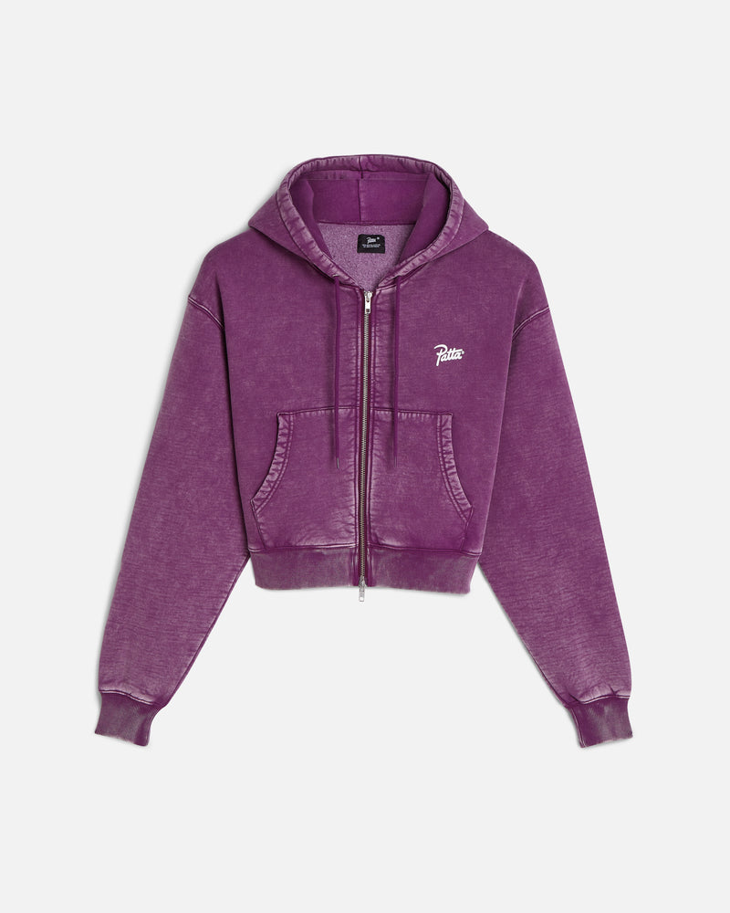 Patta Femme Acid Wash Cropped Zip-Up Hooded Sweater (Dark Purple )