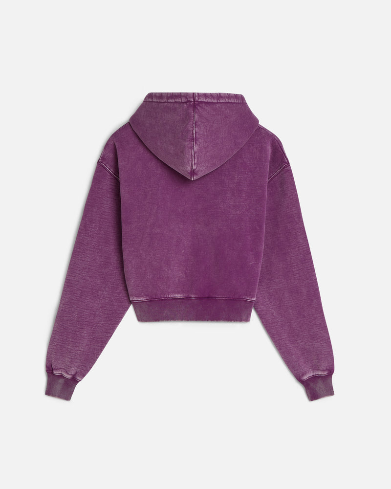 Patta Femme Acid Wash Cropped Zip-Up Hooded Sweater (Dark Purple )